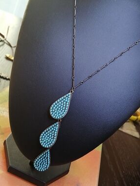 ReBel Designs Lariat Style Necklace With 3 Pendants Inlaid Turquoise Seed Beads